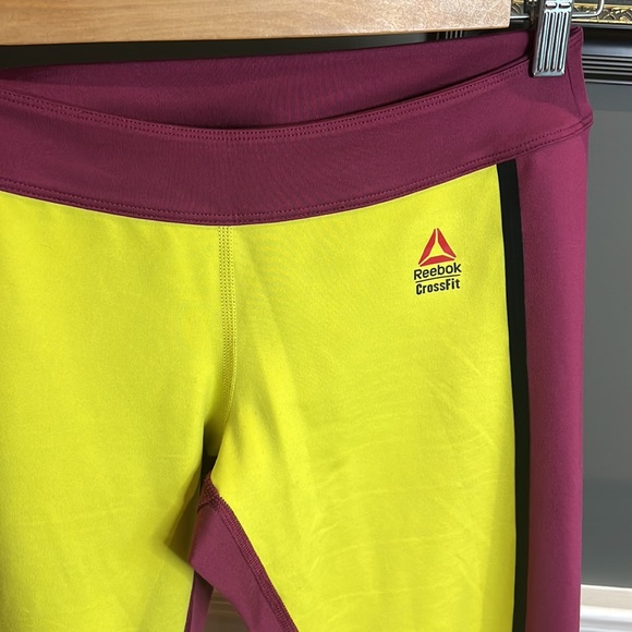 Reebok CrossFit leggings color block yellow and purple - Picture 2 of 8